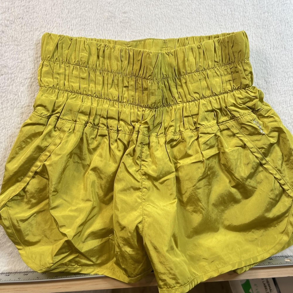 FP Movement Shorts Womens XS Yellow High Rise Smocked Waist Athletic Pockets